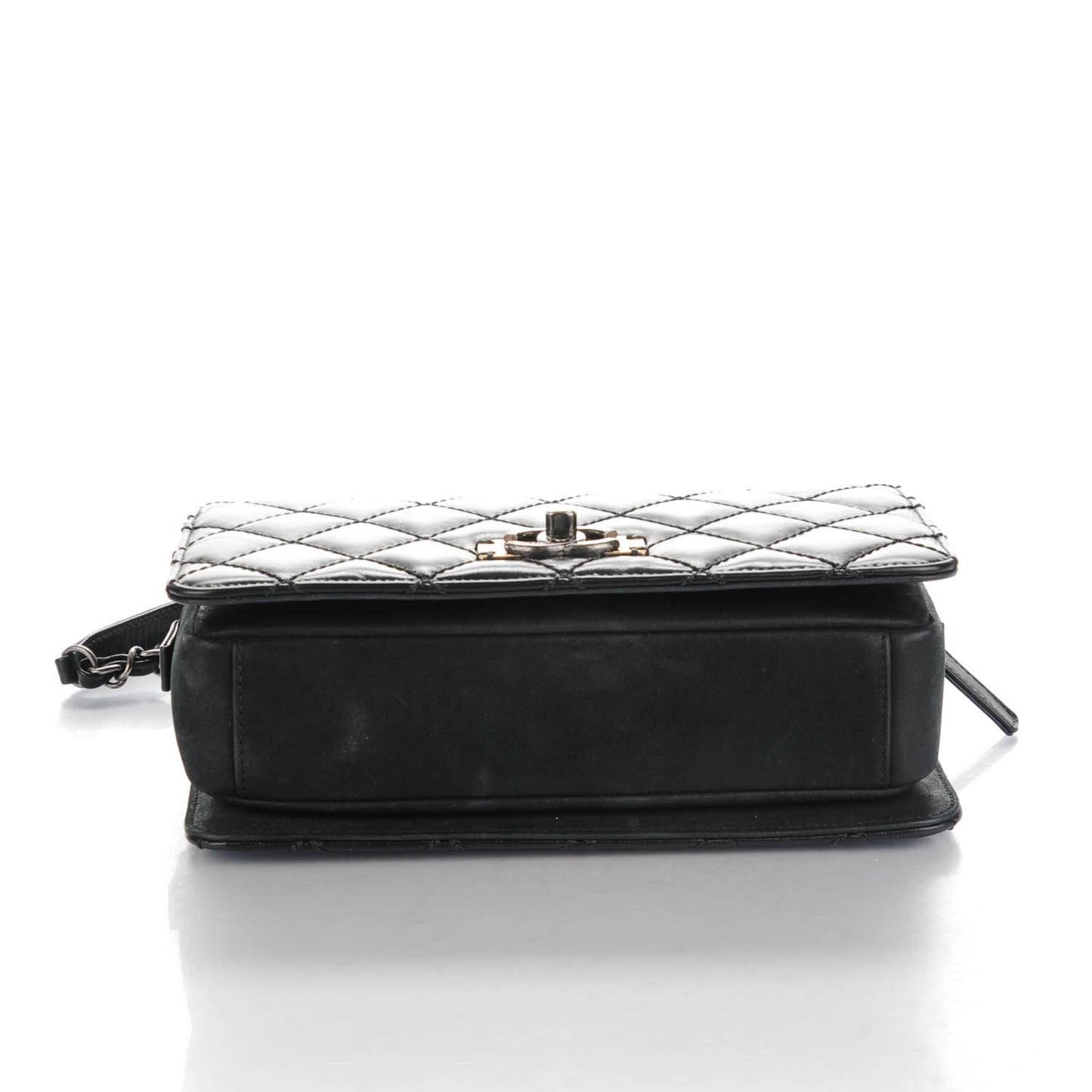 Glazed Calfskin Quilted Small Day Trip Flap Black