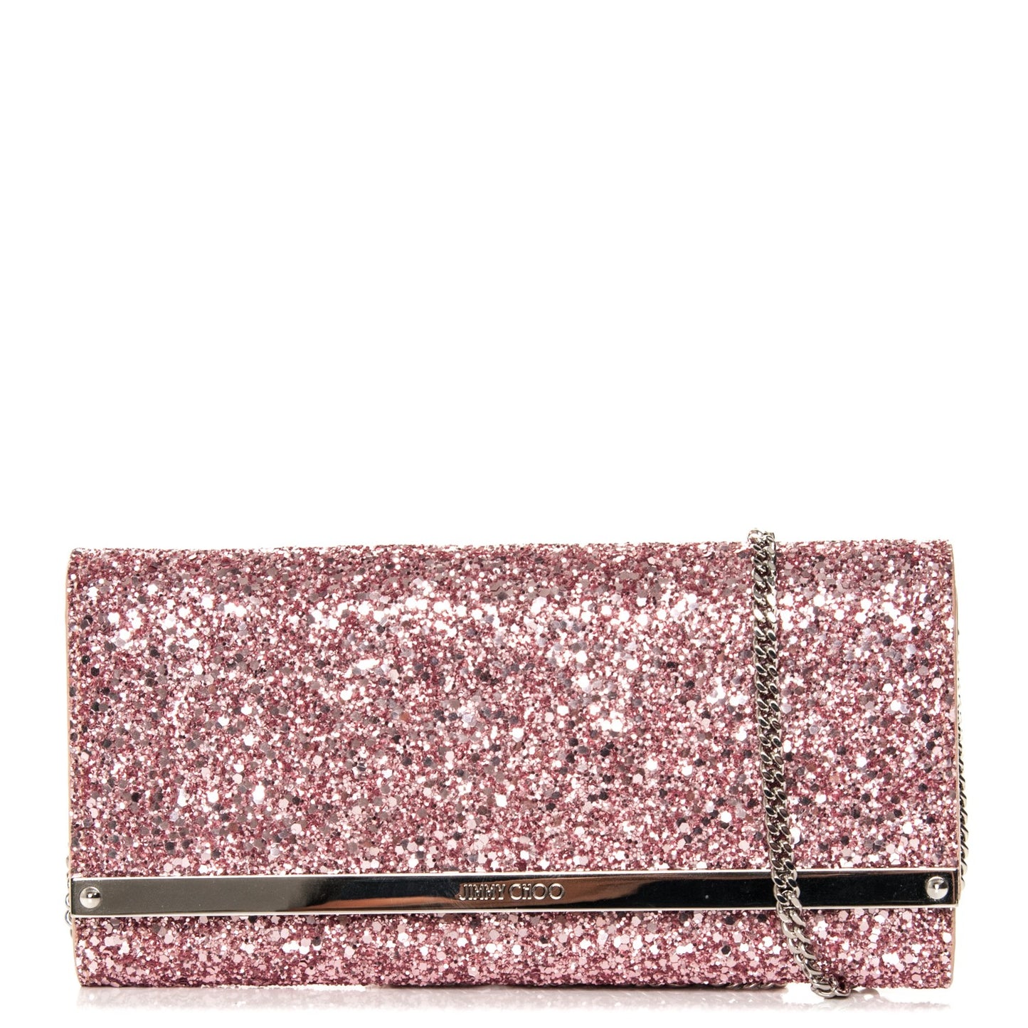 Glittered Lambskin Milla Wallet on Chain Tea Rose