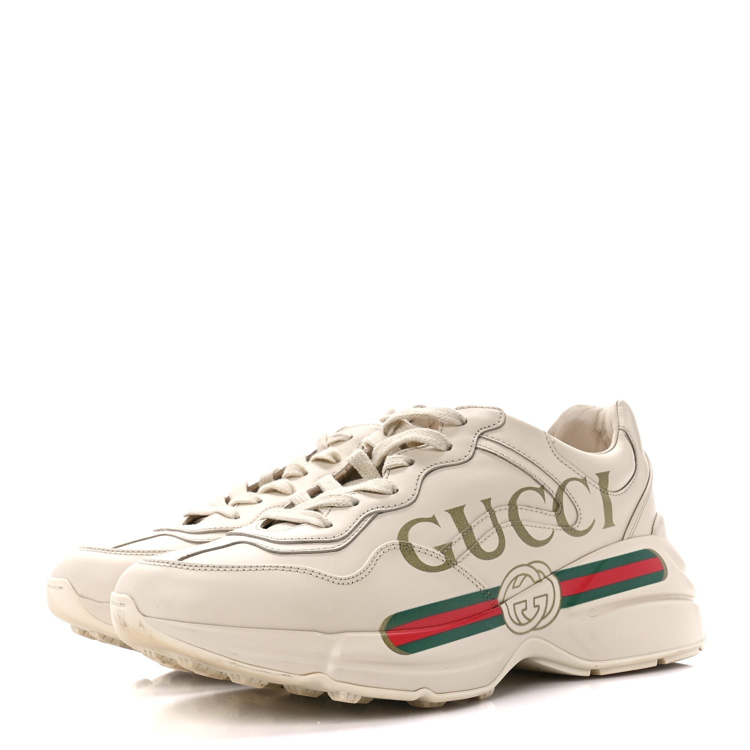 Gucci Calfskin Logo Womens Rhyton Sneakers 38 Ivory 3 of 12