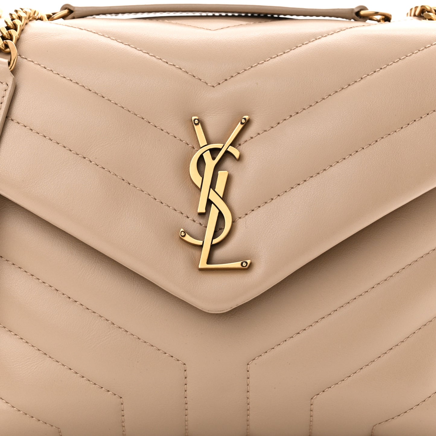 Calfskin Y Quilted Monogram Small Loulou Chain Satchel Dark Beige