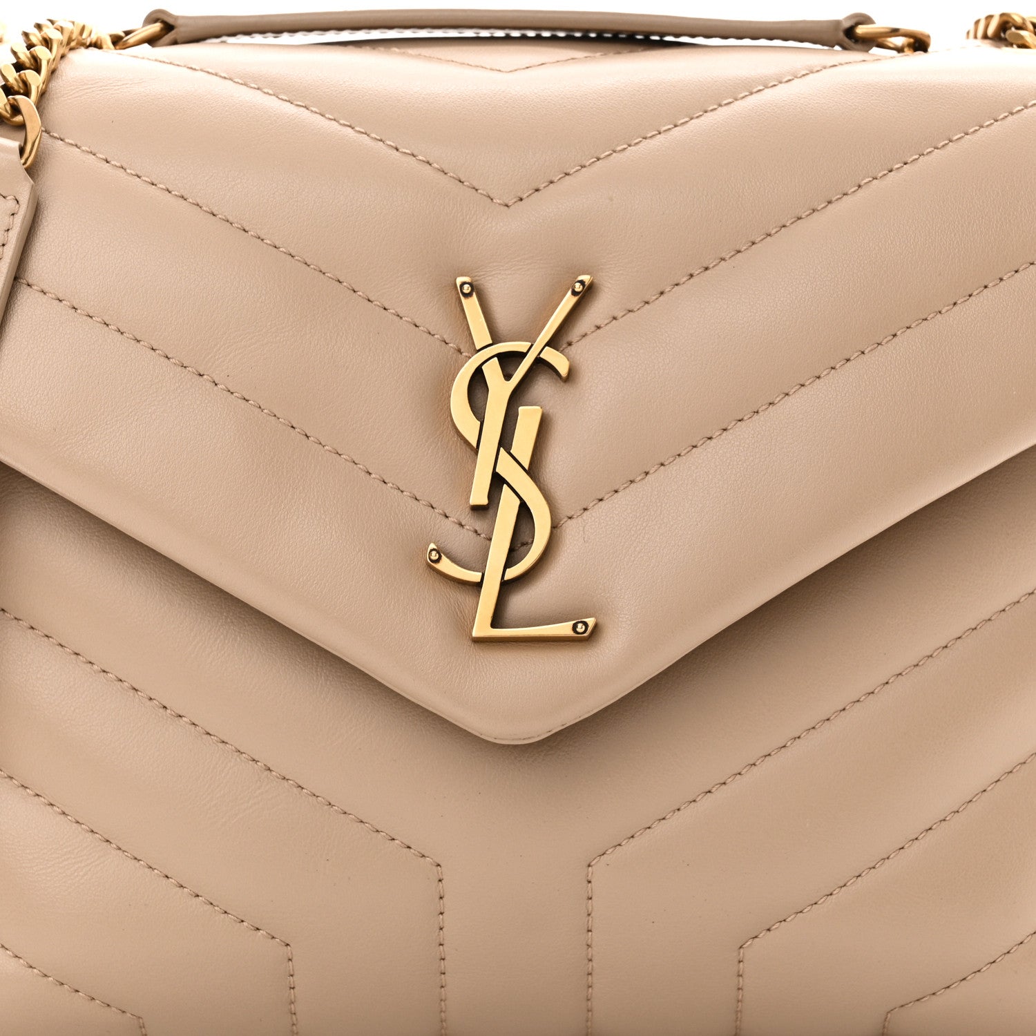 Saint Laurent Calfskin Y Quilted Monogram Small Loulou Chain Satchel Dark Beige 8 of 10
