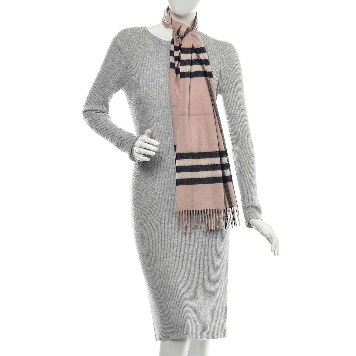 Burberry Cashmere Giant Heritage Check Fringe Scarf Ash Rose 7 of 11