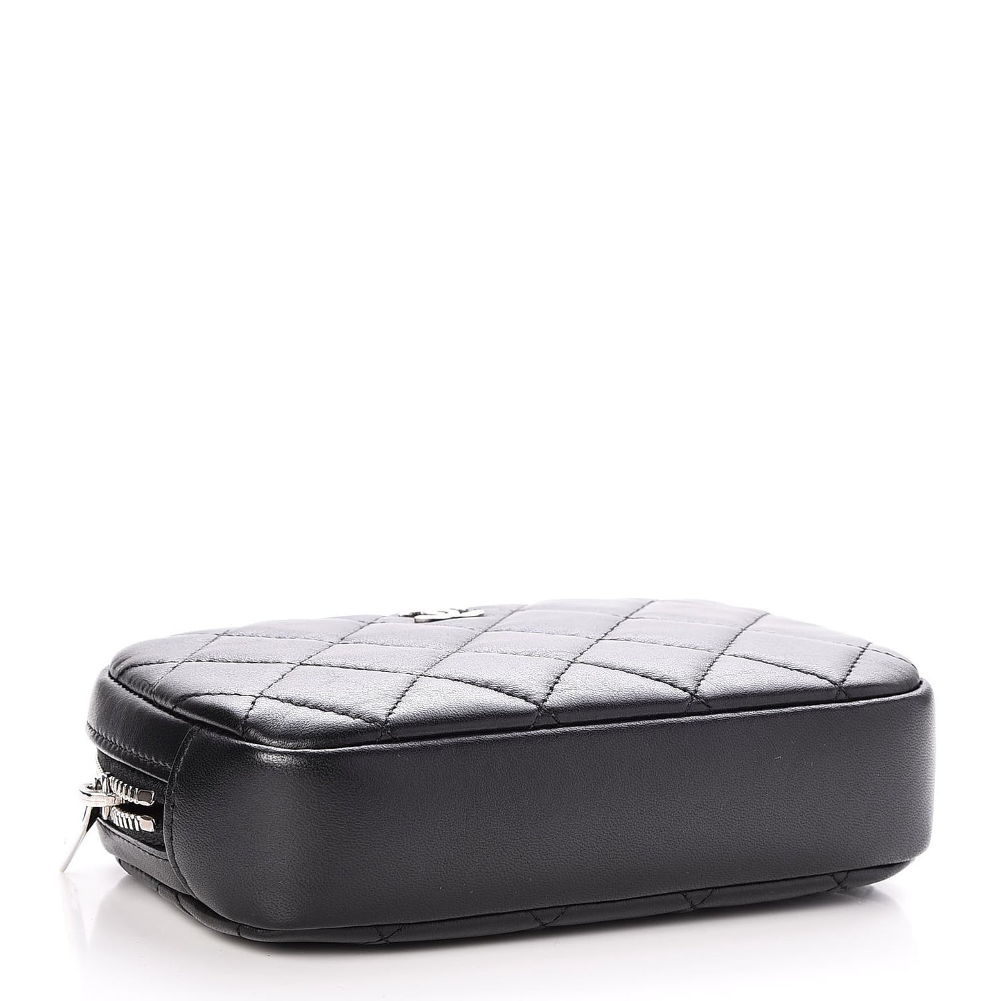 Lambskin Quilted Small Curvy Pouch Cosmetic Case Black