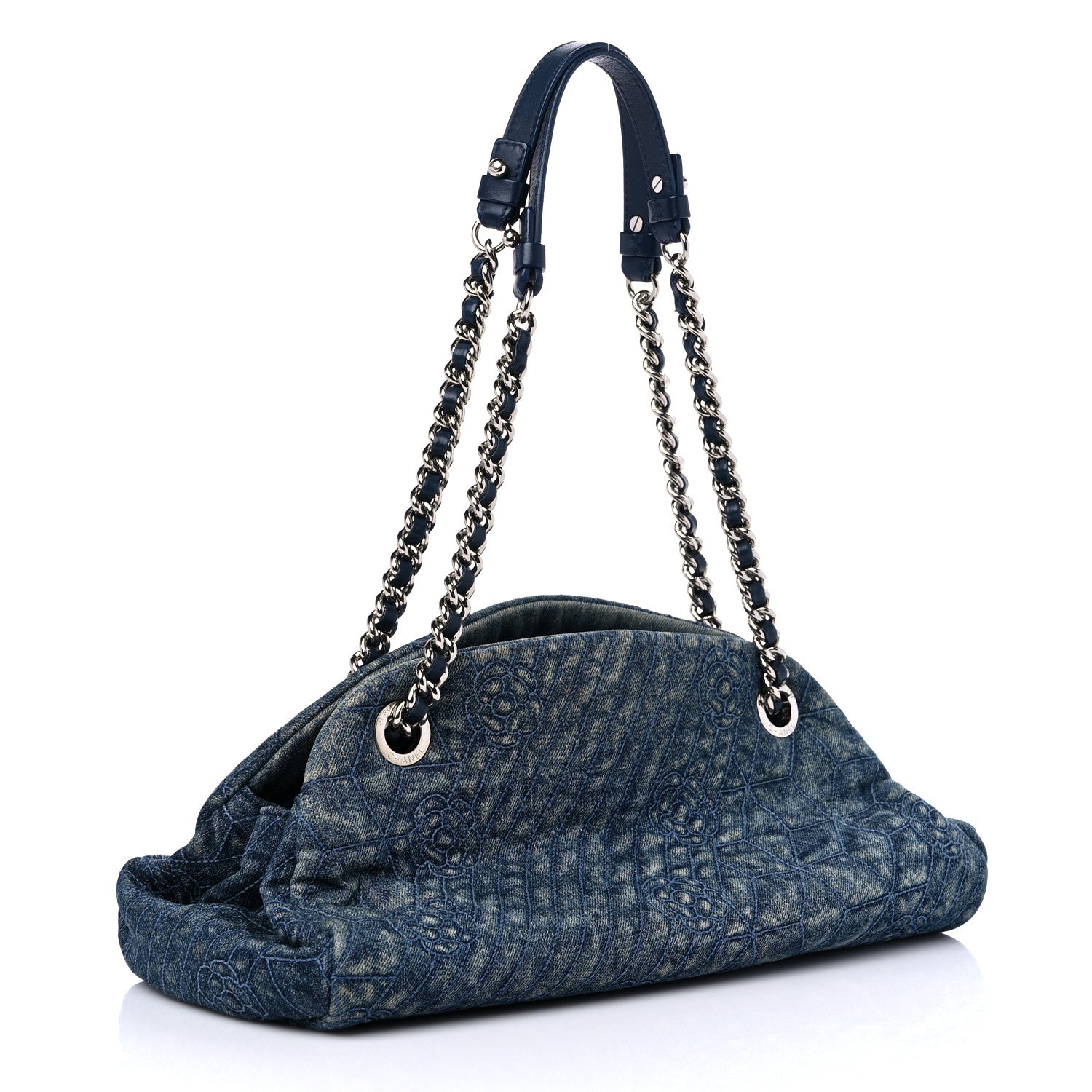 Chanel Denim Camellia Embroidered Medium Just Mademoiselle Blue 3 of 13