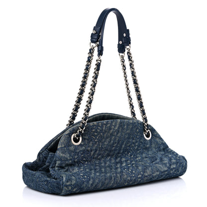 Chanel Denim Camellia Embroidered Medium Just Mademoiselle Blue 3 of 13