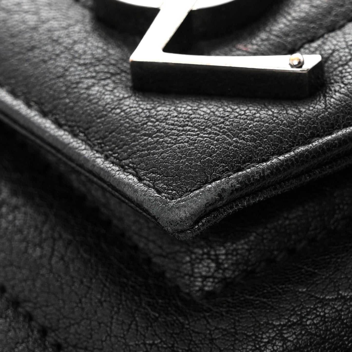 Sheepskin Matelasse Chevron Monogram Large College Satchel Black