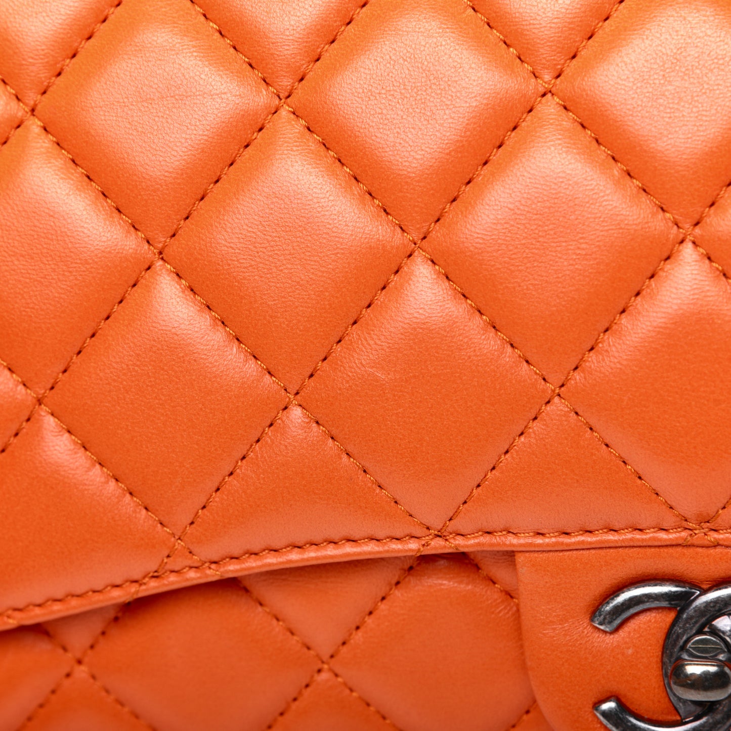 Lambskin Quilted Jumbo Grocery By Chanel Drawstring Shopping Bag Orange