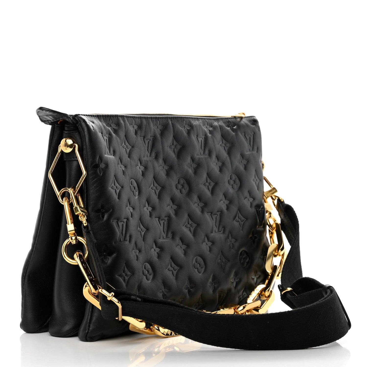 Louis Vuitton Lambskin Embossed Monogram Coussin MM Black 3 of 19