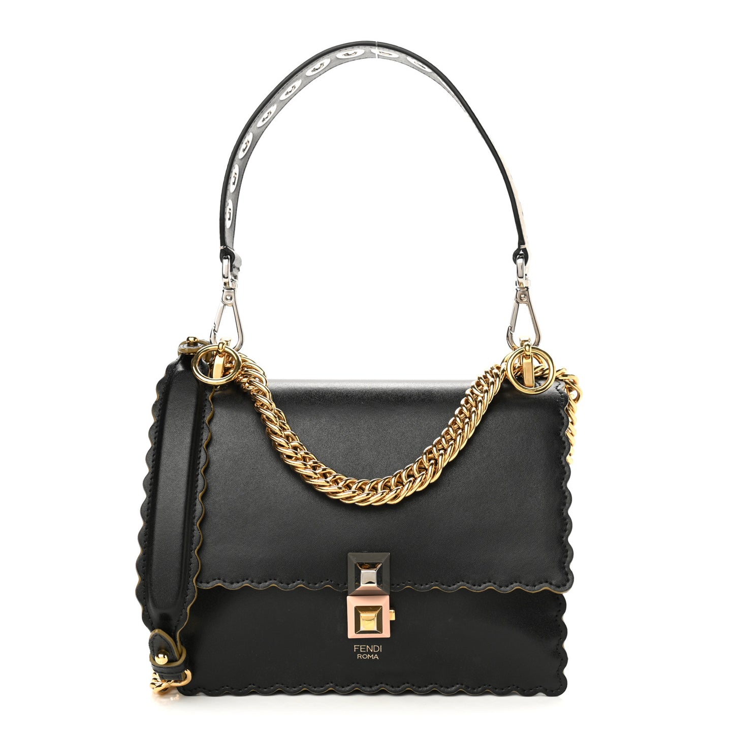 Vitello Liberty Scalloped Studded Small Kan I Shoulder Bag Black