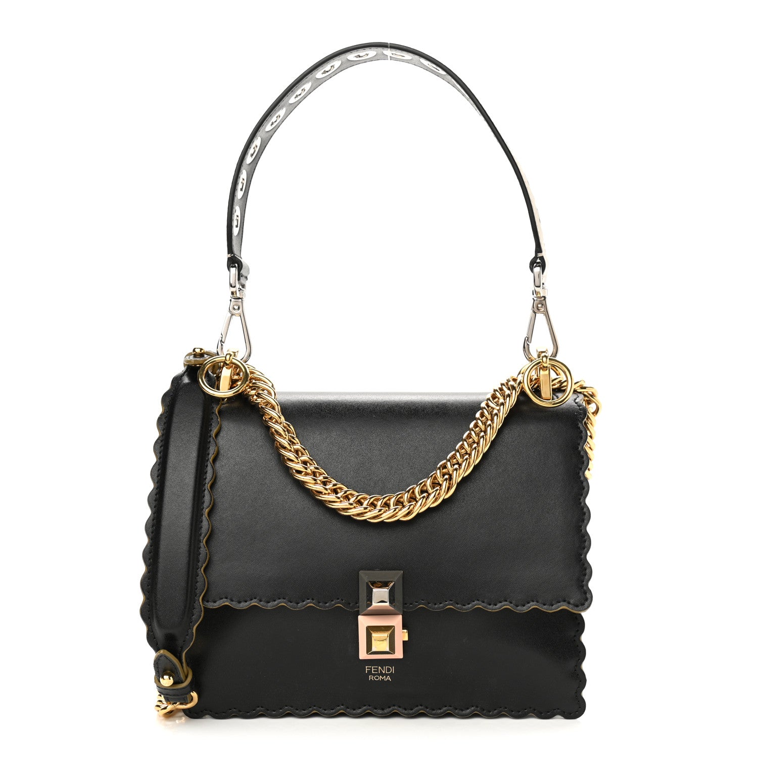 Fendi Vitello Liberty Scalloped Studded Small Kan I Shoulder Bag Black 1 of 10