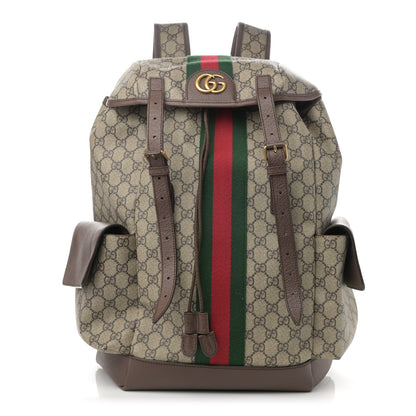 Gucci GG Supreme Monogram Medium Ophidia Double Buckle Backpack Brown 1 of 11
