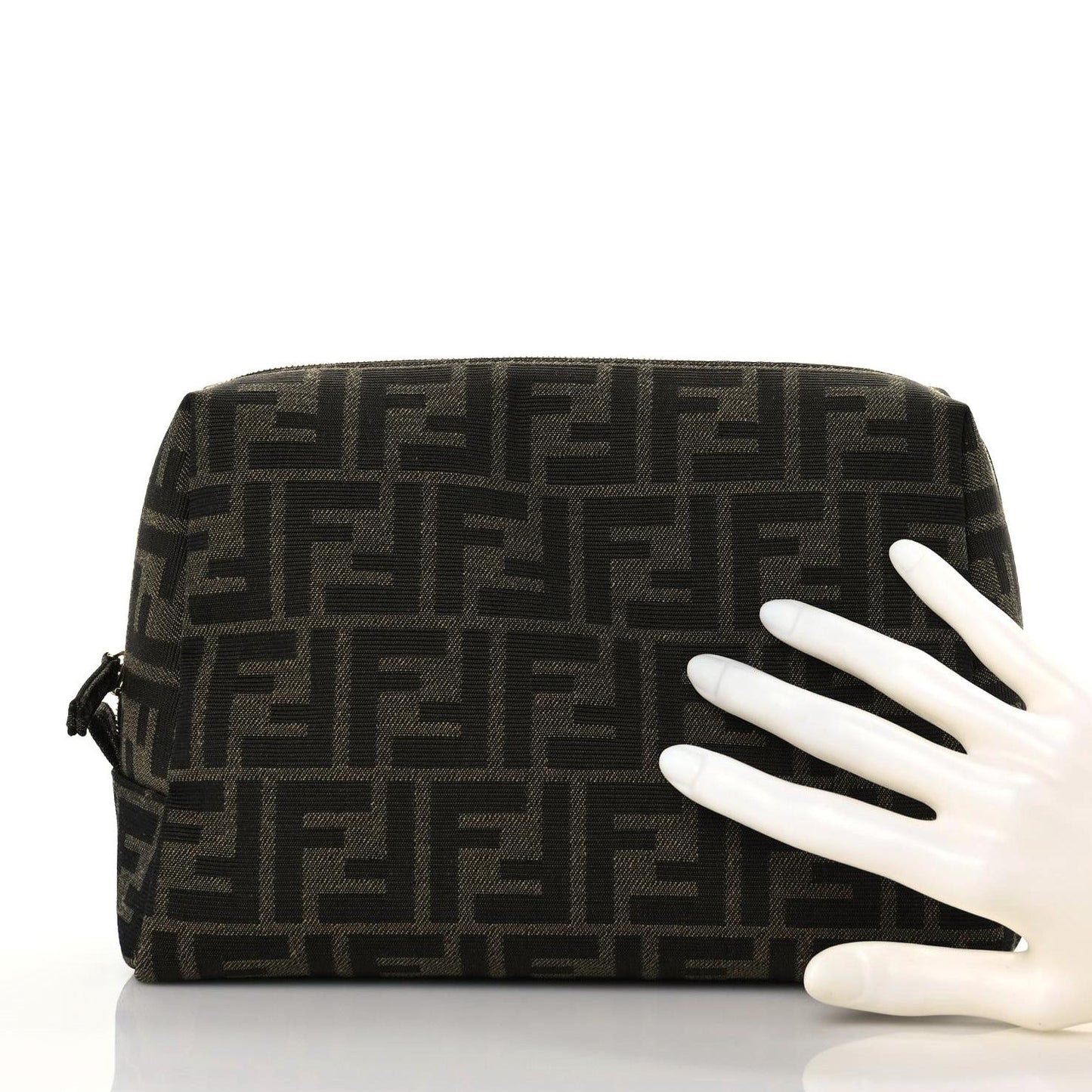 Fabric Jacquard FF 1974 Medium Trapezoid Beauty Pouch Tobacco Moro Black