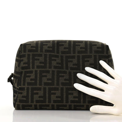 Fendi Fabric Jacquard FF 1974 Medium Trapezoid Beauty Pouch Tobacco Moro Black 2 of 11