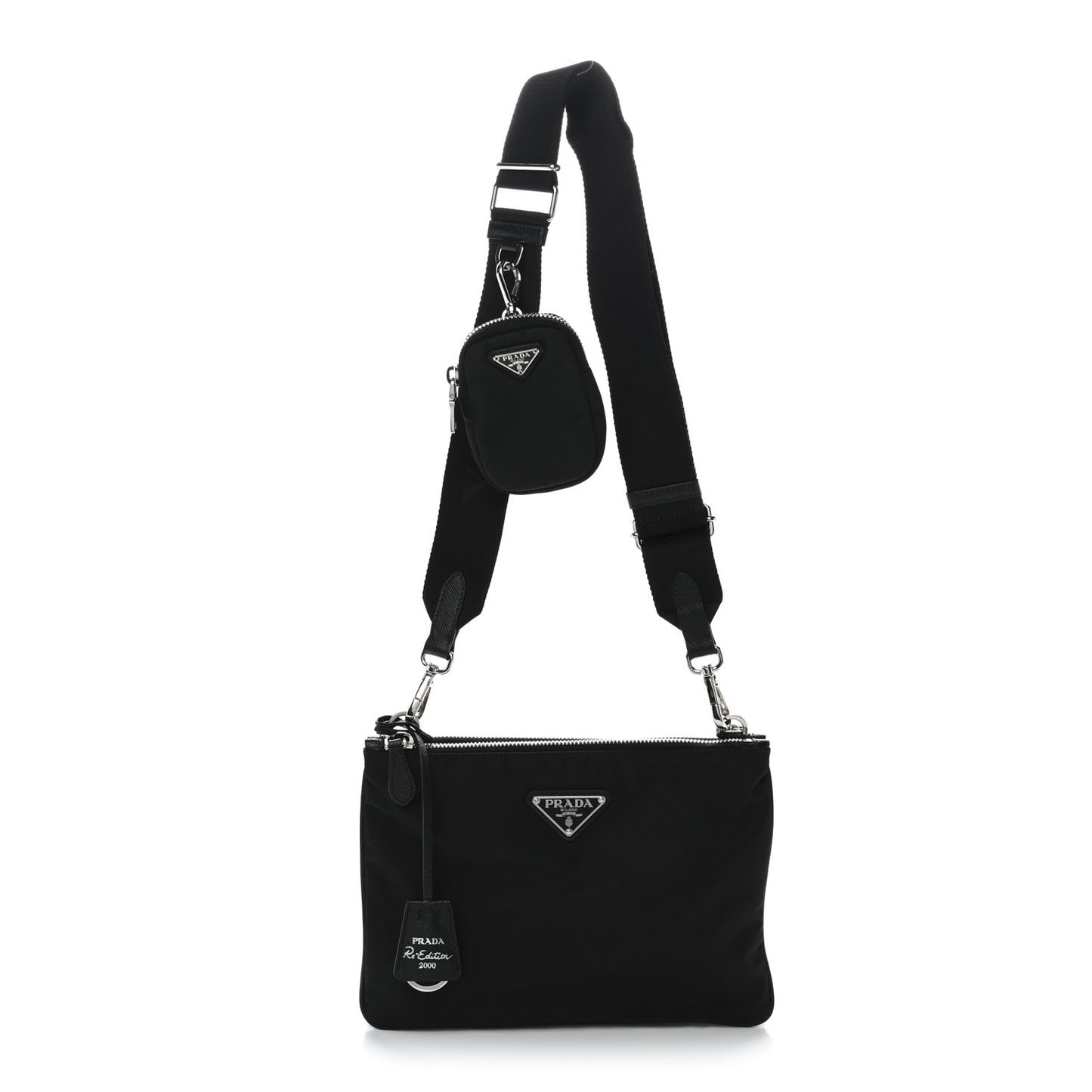 Re-Nylon Saffiano Re-Edition 2000 Double Zip Crossbody Bag Black