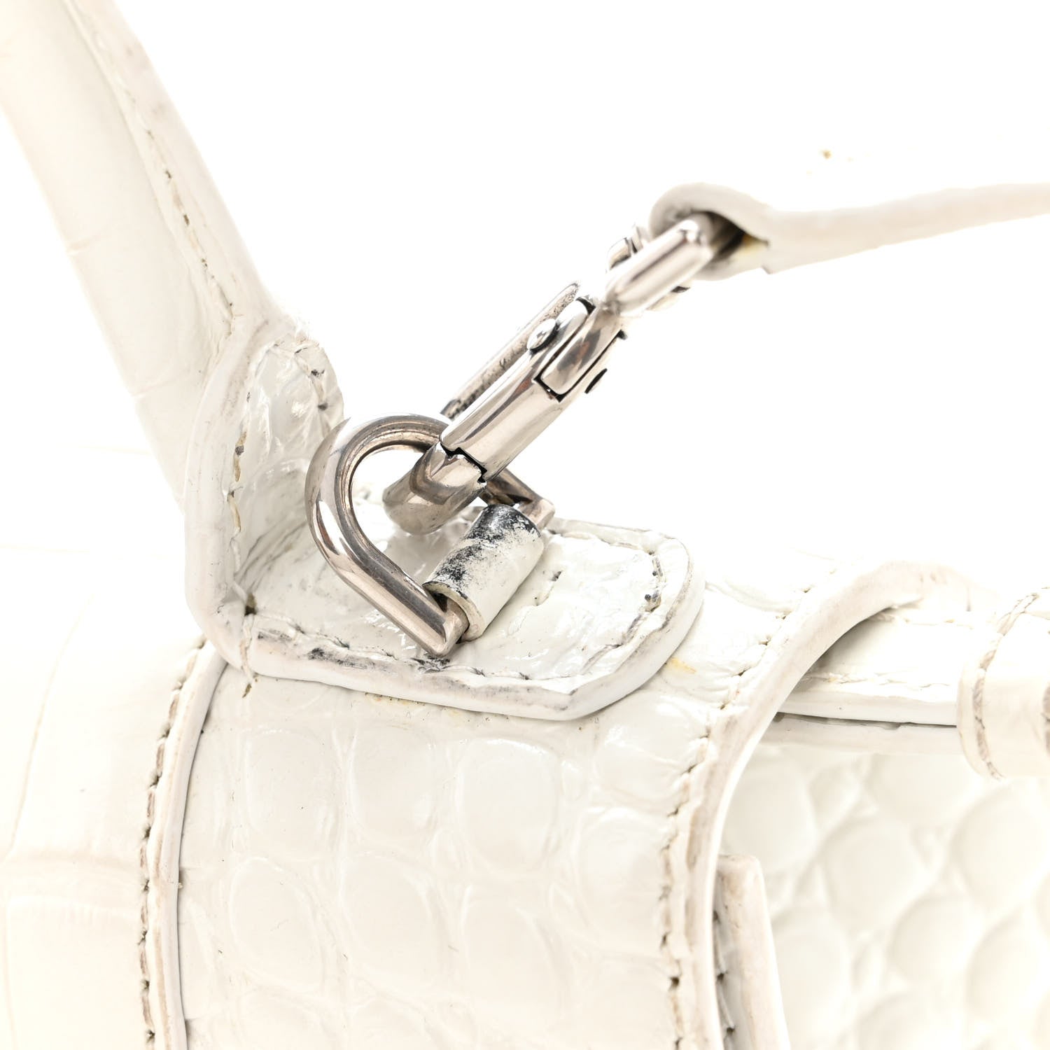 Balenciaga Shiny Calfskin Crocodile Embossed Hourglass Top Handle Bag XS White 16 of 19