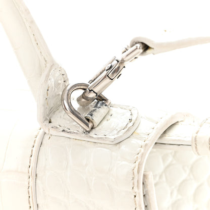 Balenciaga Shiny Calfskin Crocodile Embossed Hourglass Top Handle Bag XS White 16 of 19