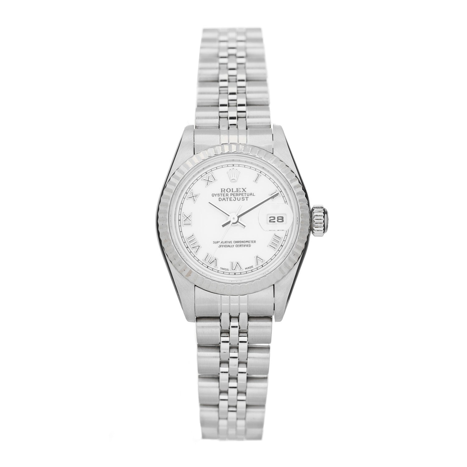 Rolex Stainless Steel 18K White Gold 26mm Oyster Perpetual Datejust Watch White Roman 69174 1 of 4