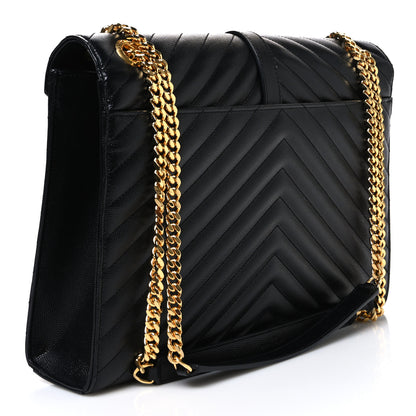 Saint Laurent Grain De Poudre Matelasse Chevron Large Monogram Satchel Black 3 of 10