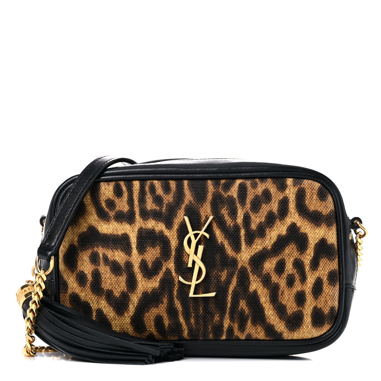 Saint Laurent Canvas Calfskin Leopard Print Monogram Mini Lou Camera Bag Brown 1 of 11