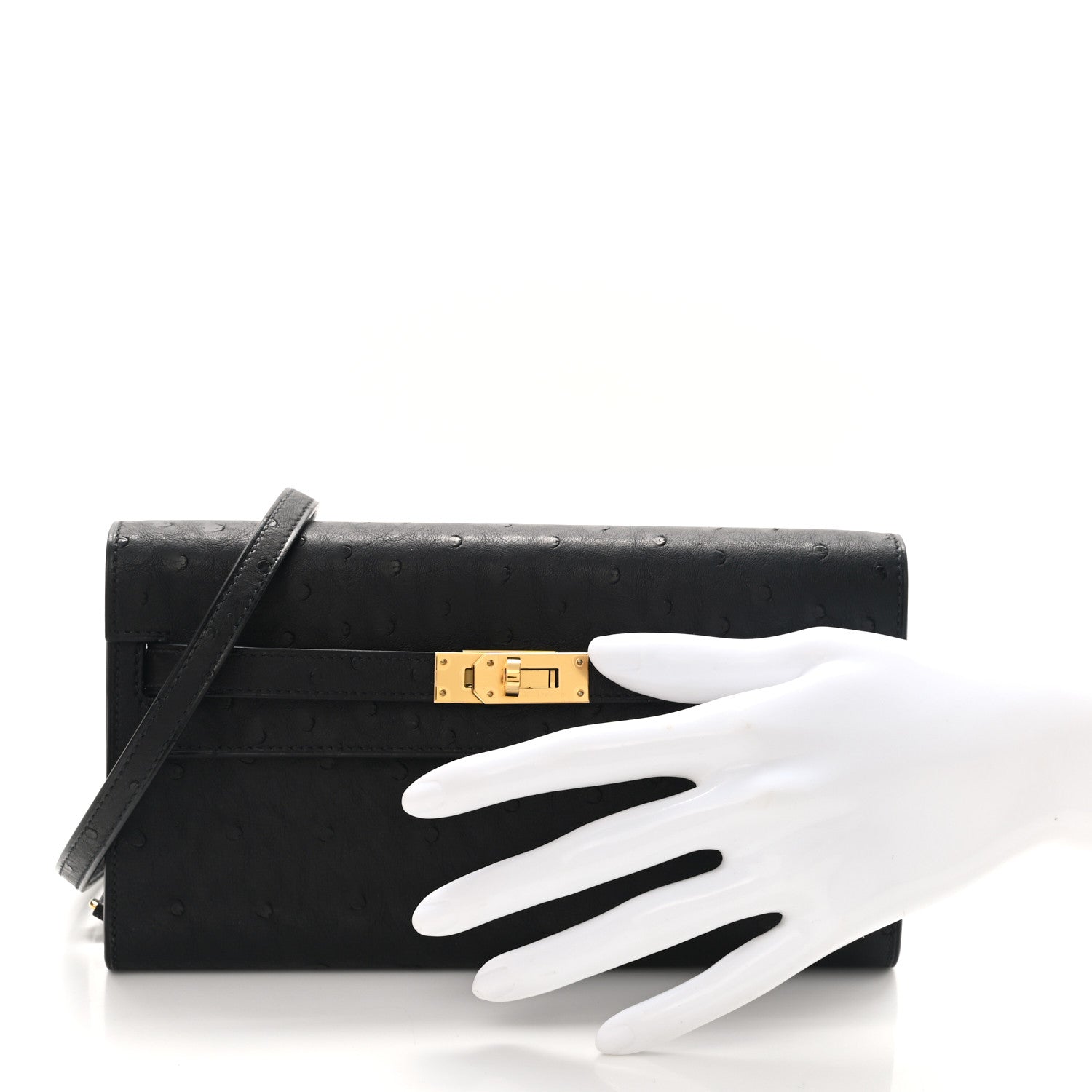 Hermes Ostrich Kelly Wallet To Go Black 2 of 9