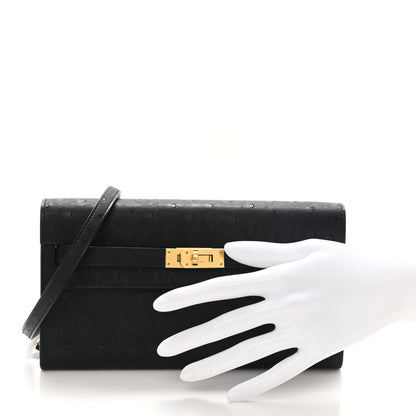 Hermes Ostrich Kelly Wallet To Go Black 2 of 9