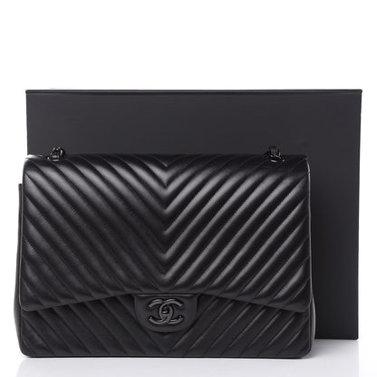 Chanel Lambskin Chevron Quilted Maxi Double Flap So Black 14 of 14