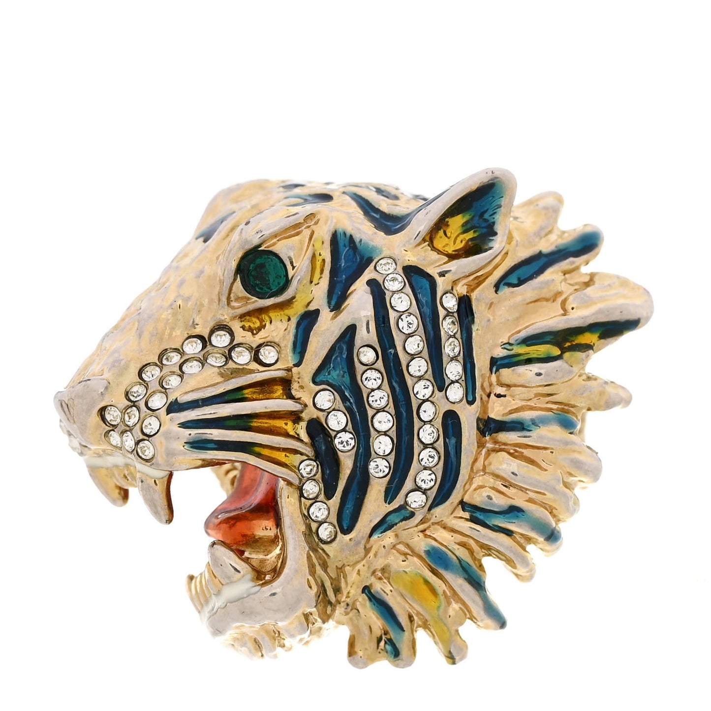 Metal Crystal Lion Head Ring XS Aged Gold Multicolor