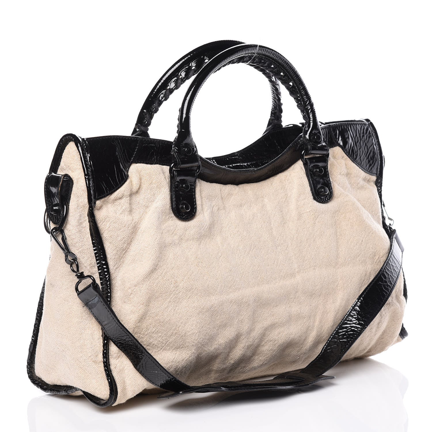 Balenciaga Patent Linen Classic Hardware City Natural Black 4 of 11
