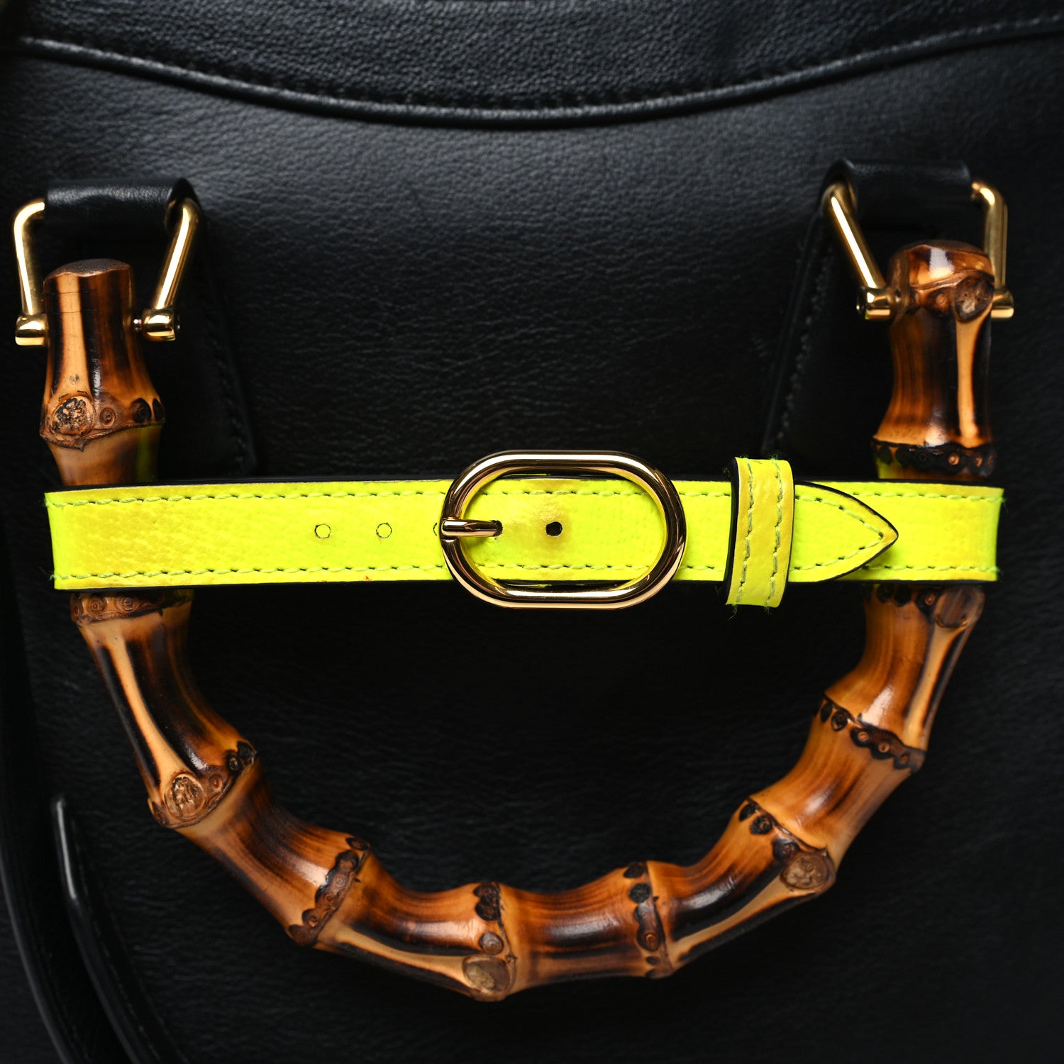 Gucci Calfskin Small Diana Tote Bag Black Yellow Fluo 12 of 14