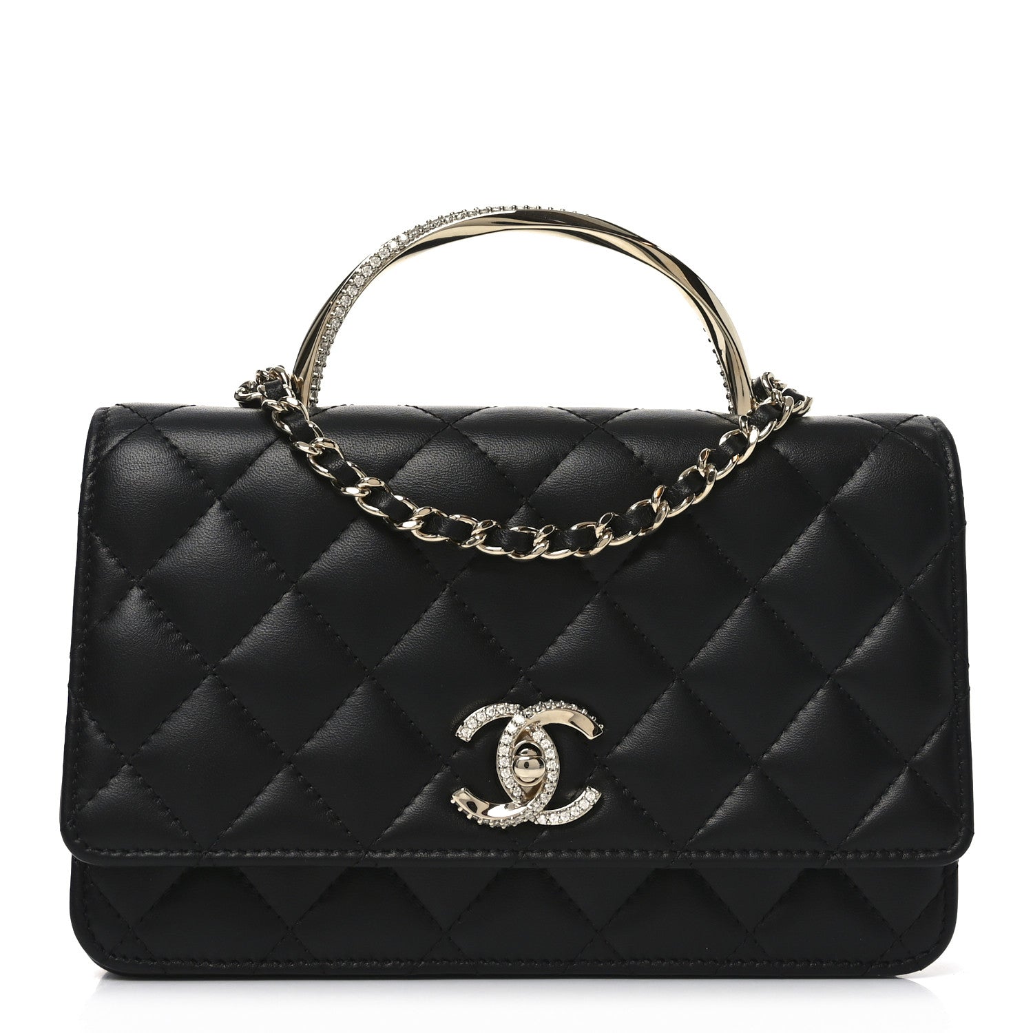 Chanel Lambskin Quilted Crystal Handle Wallet On Chain WOC Black 1 of 11