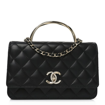 Chanel Lambskin Quilted Crystal Handle Wallet On Chain WOC Black 1 of 11
