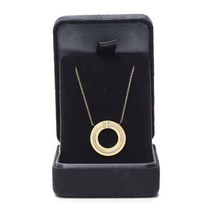 Tiffany 18K Yellow Gold Diamond T Circle Pendant Necklace 6 of 6
