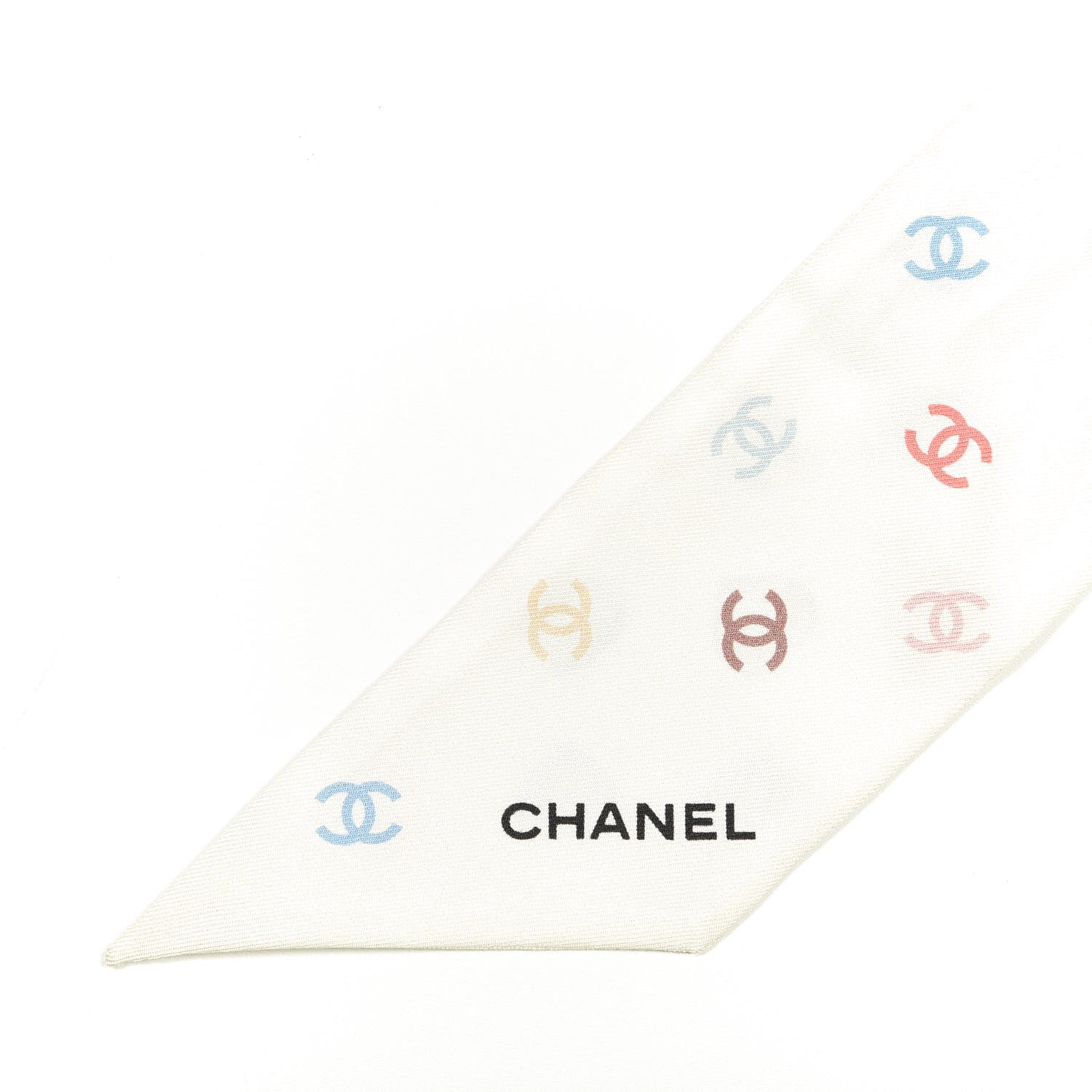 Chanel Silk Heart CC Slim Bandeau Scarf Ivory 2 of 3