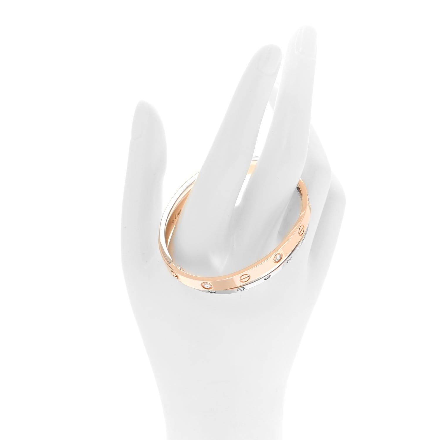 Cartier 18K Pink White Gold 12 Diamond Double LOVE Bracelet 16 2 of 6