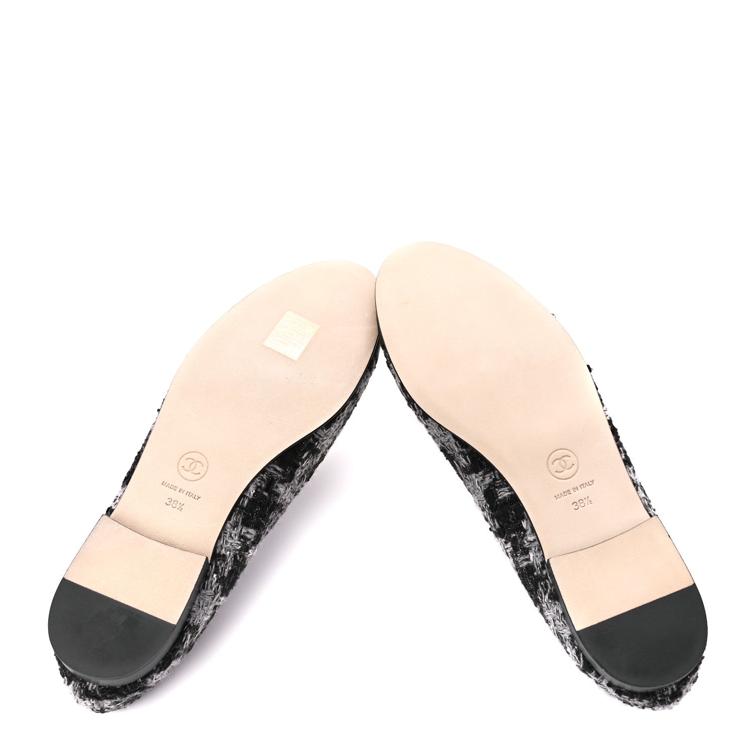 Chanel Tweed Grosgrain Cap Toe Ballerina Flats 38.5 Black White 5 of 8