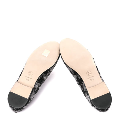 Chanel Tweed Grosgrain Cap Toe Ballerina Flats 38.5 Black White 5 of 8