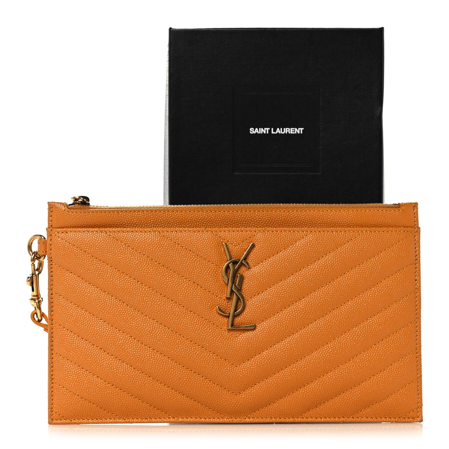 Saint Laurent Grain De Poudre Chevron Monogram Large Bill Pouch Senape Yellow 11 of 11