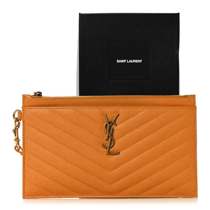 Saint Laurent Grain De Poudre Chevron Monogram Large Bill Pouch Senape Yellow 11 of 11