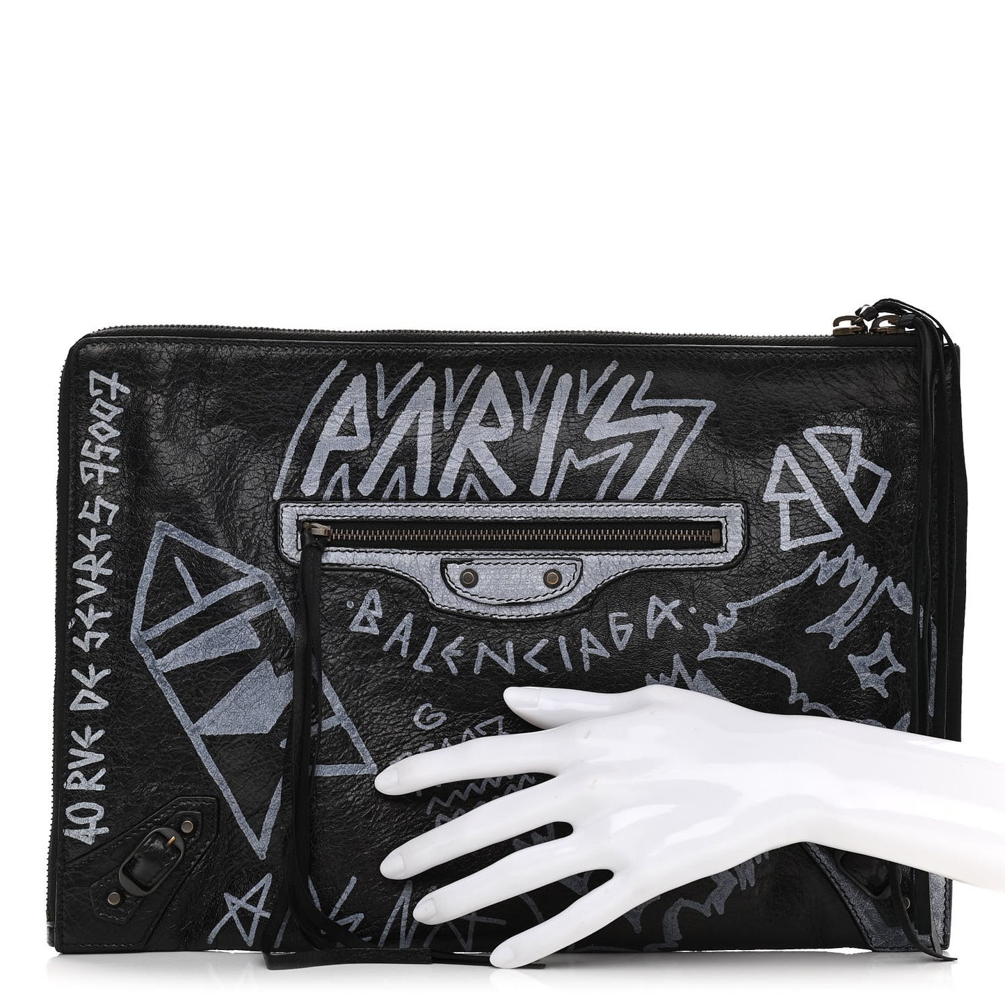 Agneau Classic Hardware Graffiti Small Pouch Black White
