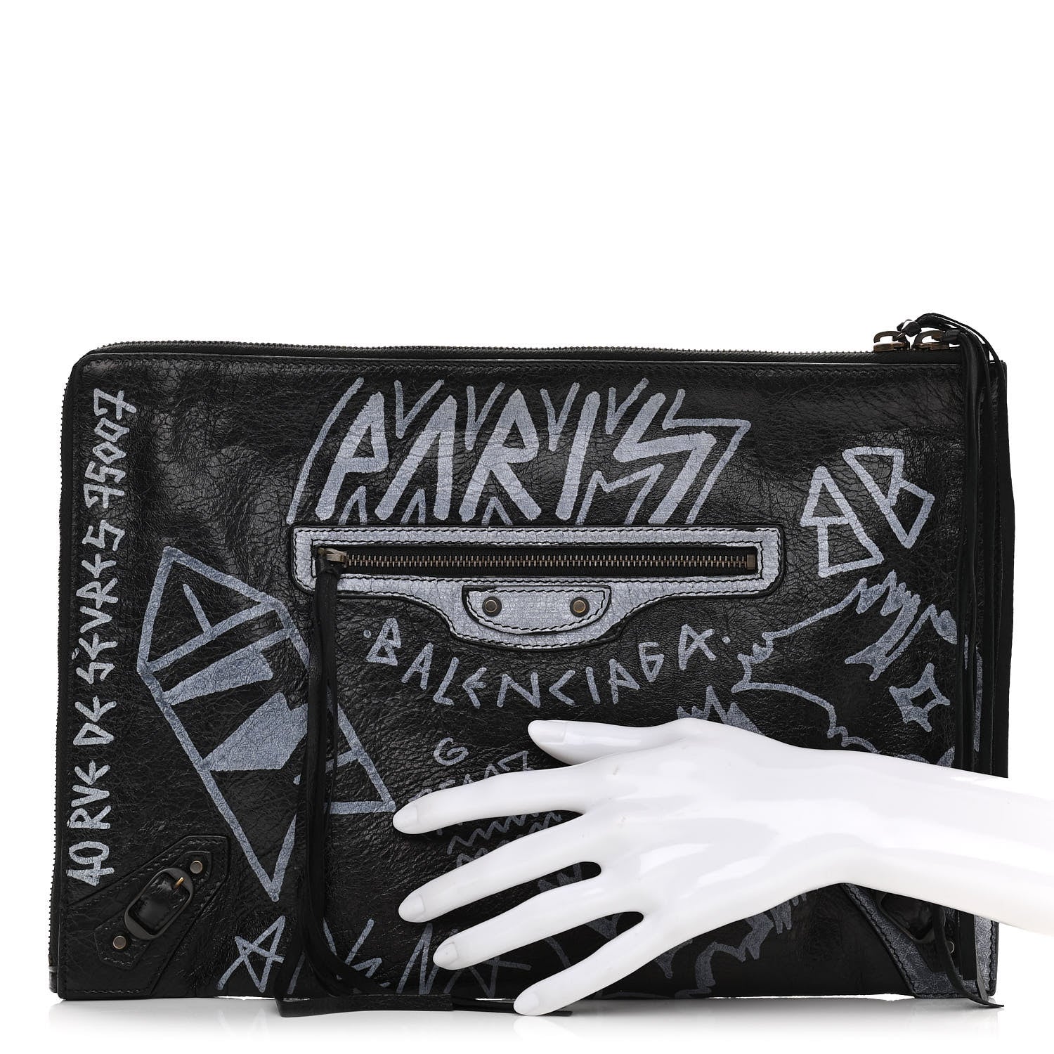 Balenciaga Agneau Classic Hardware Graffiti Small Pouch Black White 2 of 10