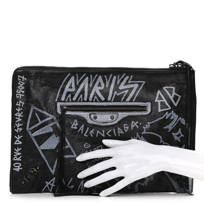 Balenciaga Agneau Classic Hardware Graffiti Small Pouch Black White 2 of 10