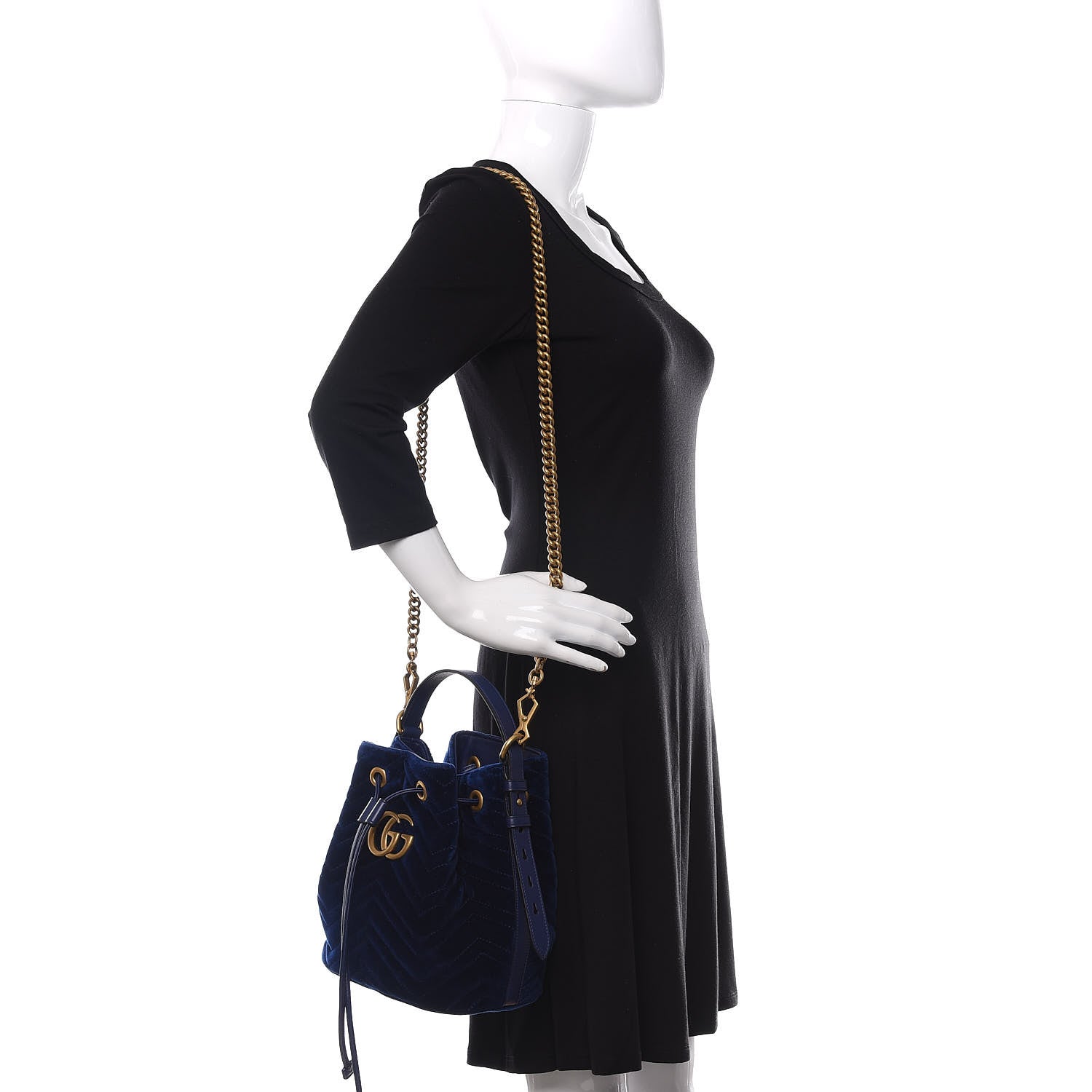 Gucci Velvet Matelasse GG Marmont Bucket Bag Cobalt Blue 2 of 9