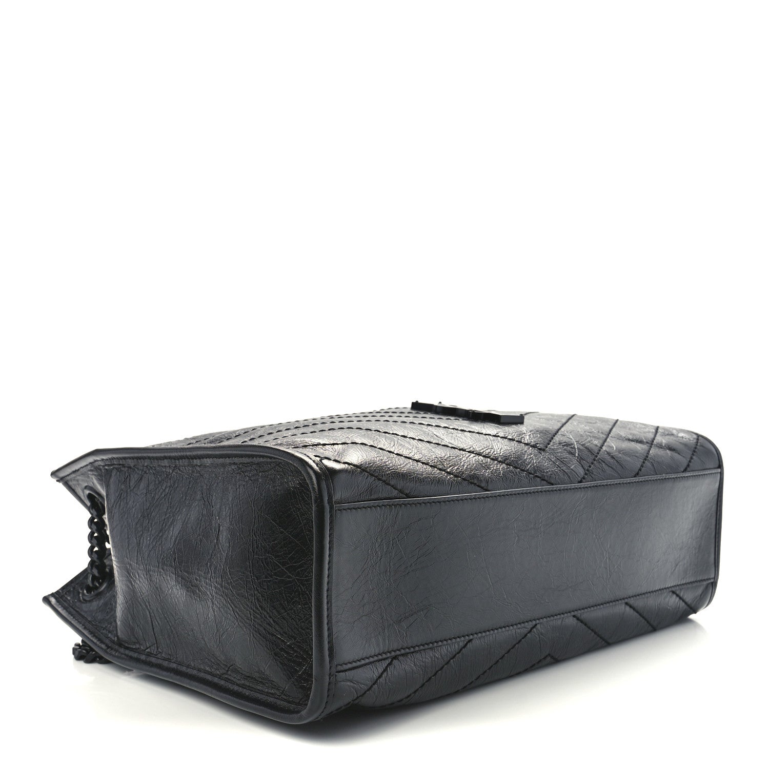 Saint Laurent Crinkled Calfskin Matelasse Monogram Medium Niki Shopper Tote Black 4 of 12