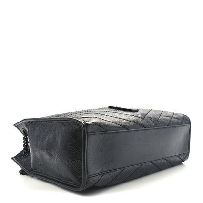 Saint Laurent Crinkled Calfskin Matelasse Monogram Medium Niki Shopper Tote Black 4 of 12