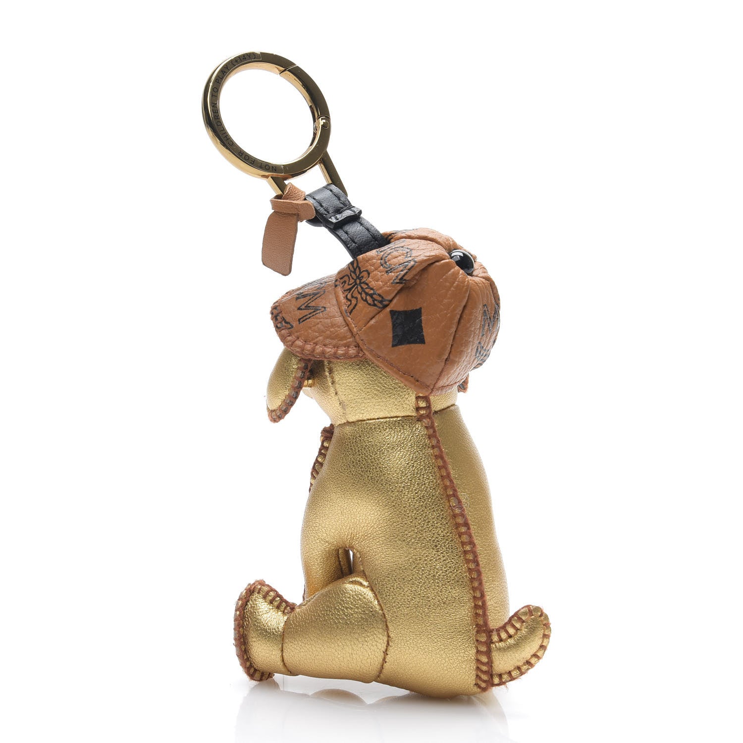 MCM Metallic Visetos Dog Key Ring Bag Charm Gold Cognac 3 of 3