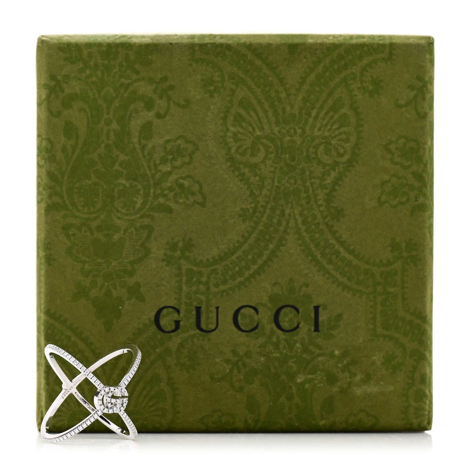 Gucci 18K White Gold Diamond Running G Cross Ring 51 5.75 5 of 5