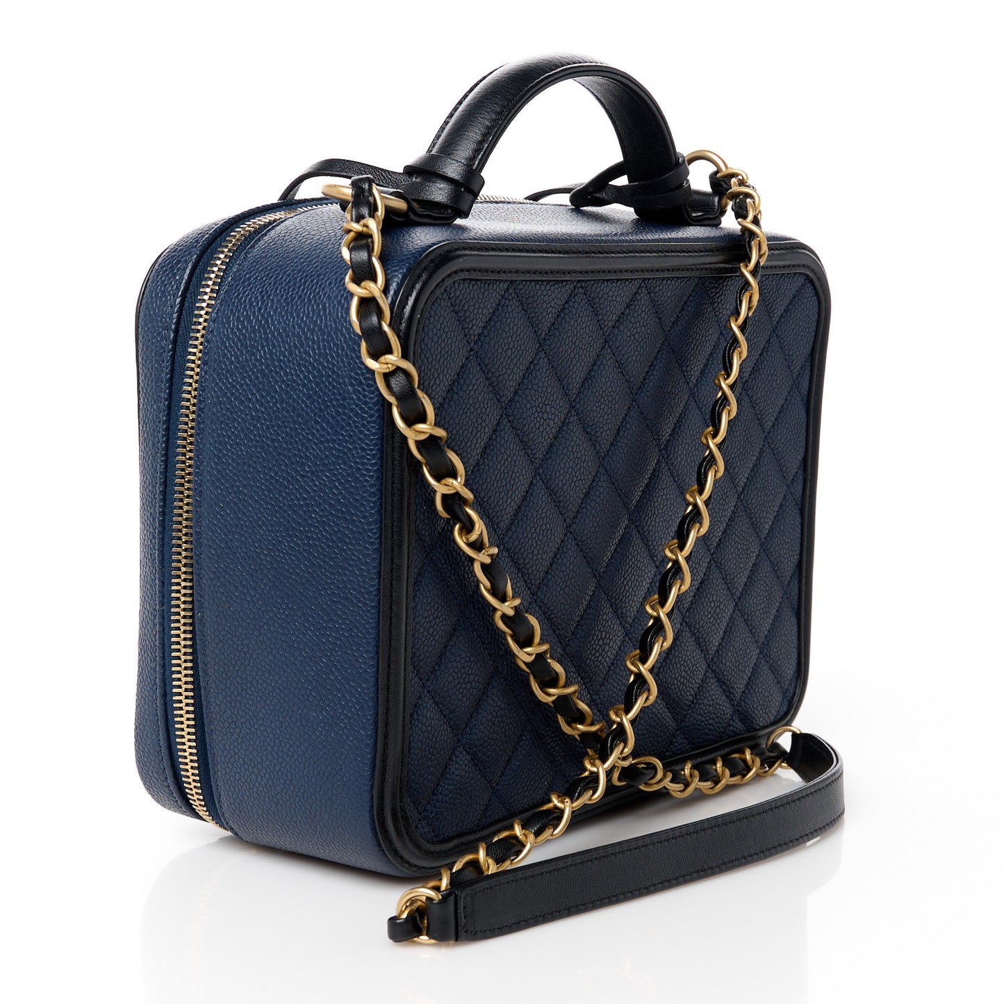 Caviar Quilted Large CC Filigree Vanity Case Navy Black
