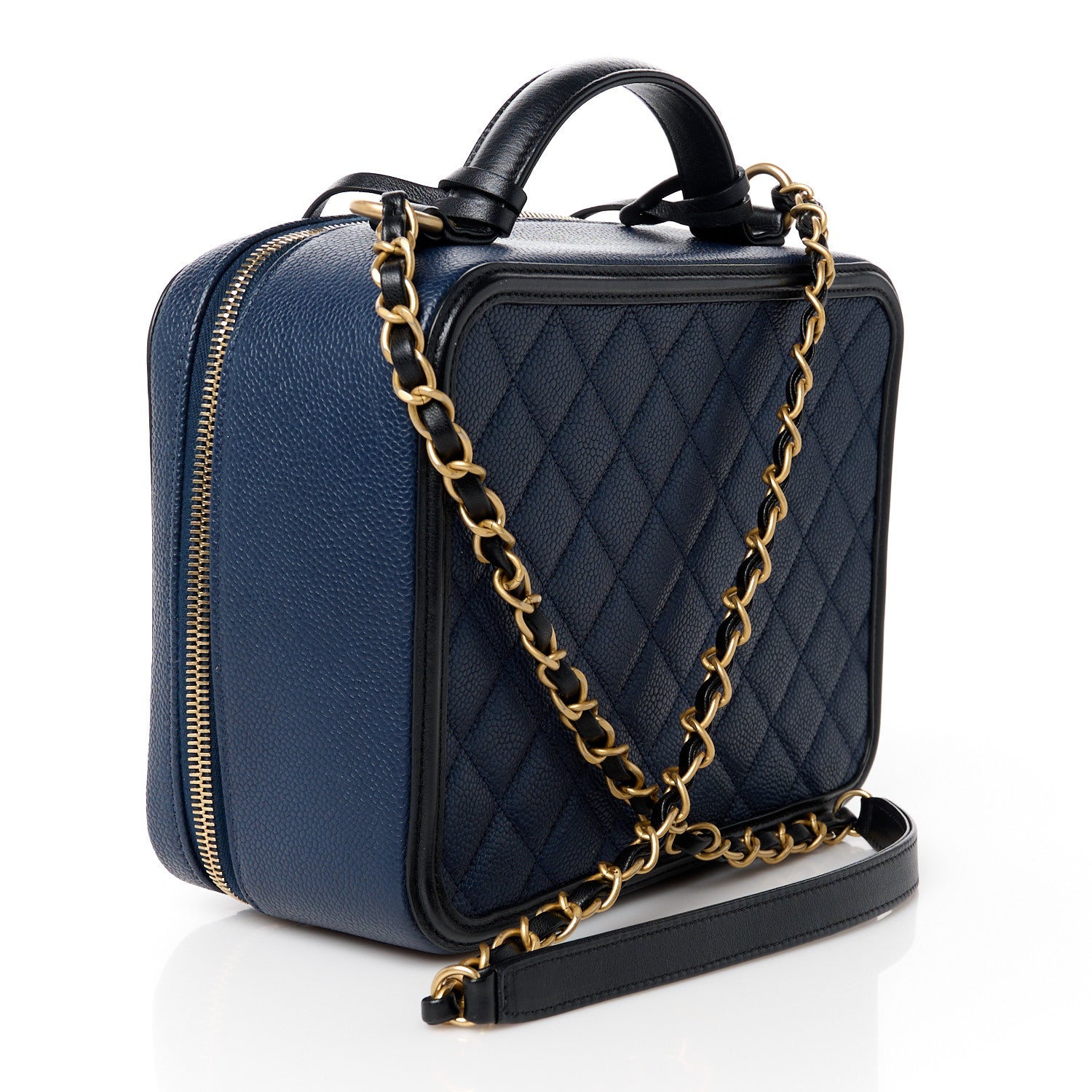 Chanel Caviar Quilted Large CC Filigree Vanity Case Navy Black 4 of 12