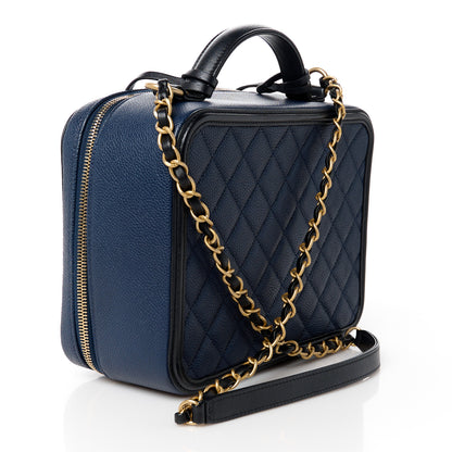 Chanel Caviar Quilted Large CC Filigree Vanity Case Navy Black 4 of 12