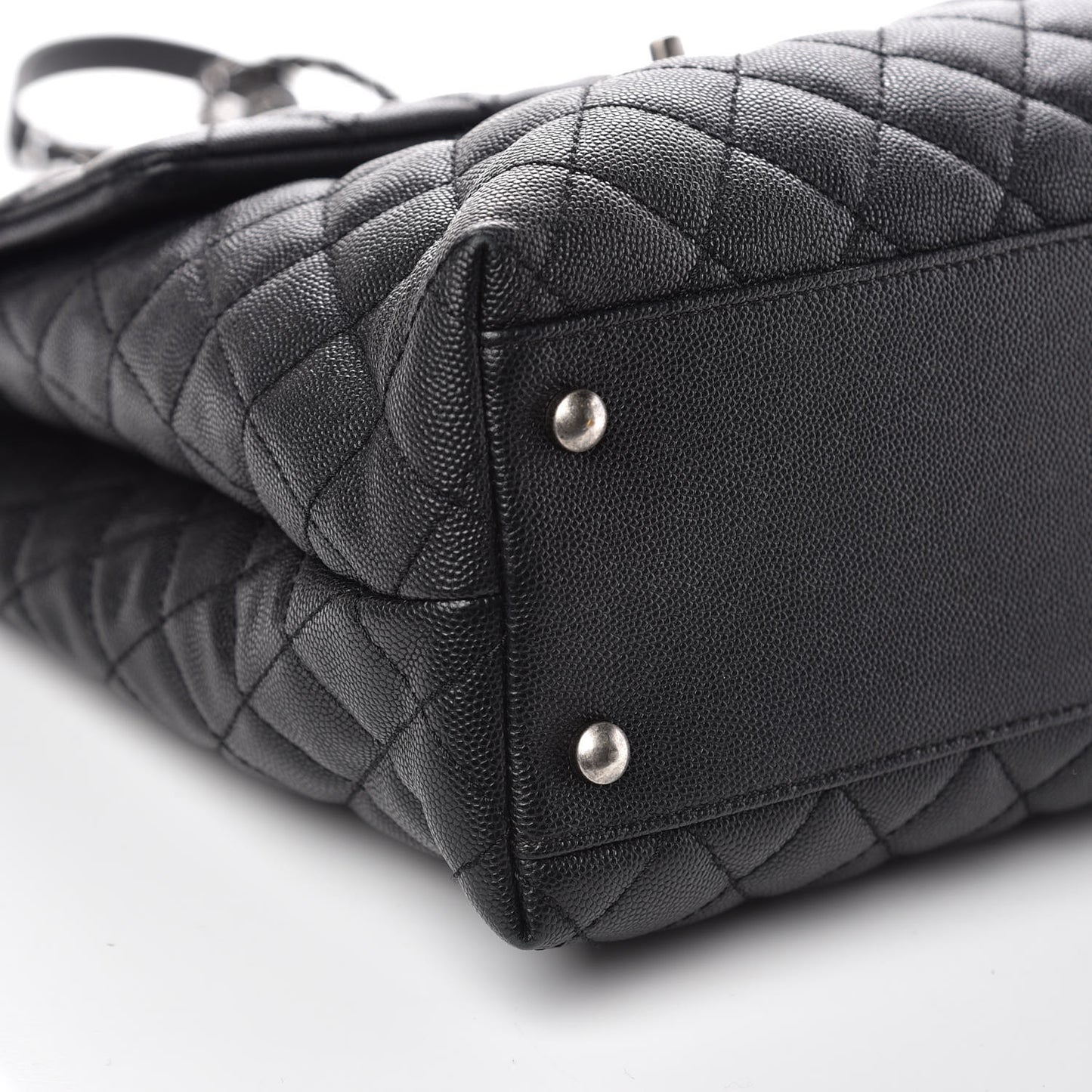 Caviar Lizard Quilted Large Coco Handle Flap Black